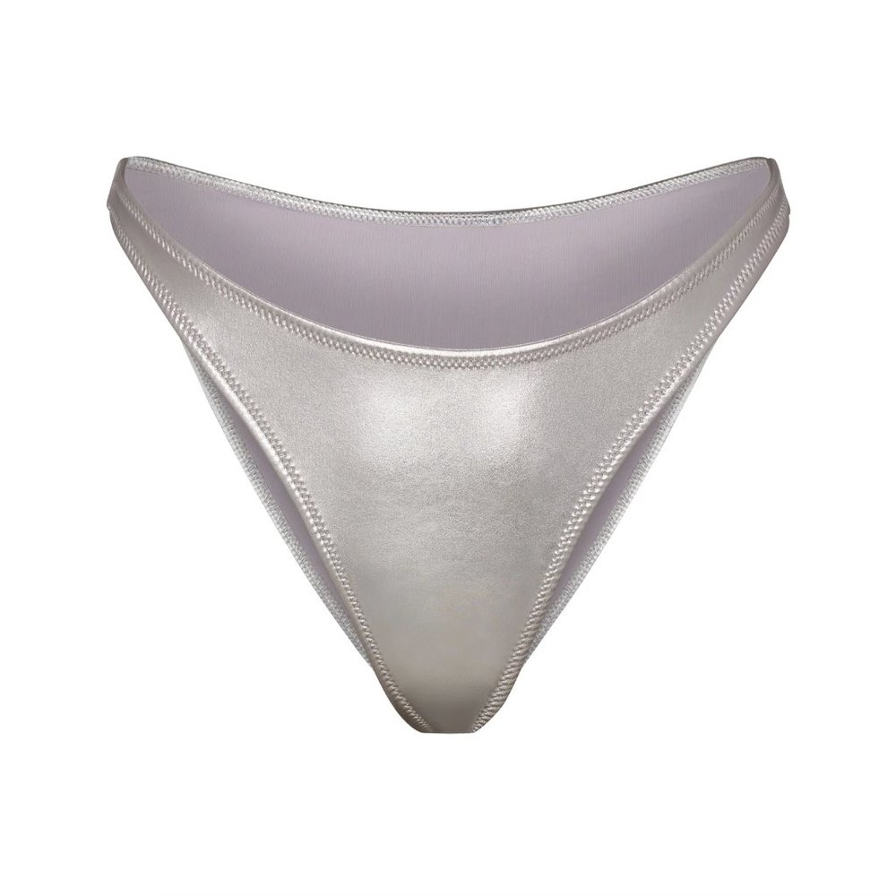SKIMS Metallic Swim Dipped Mid Waist Bikini Bottom - Nickel Size XL